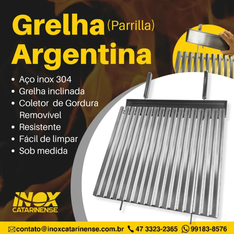 imagem promocional de inox catarinense, produto: grelha de churrasco parrilla em aço inox 304, empresa localizada em blumenau santa catarina